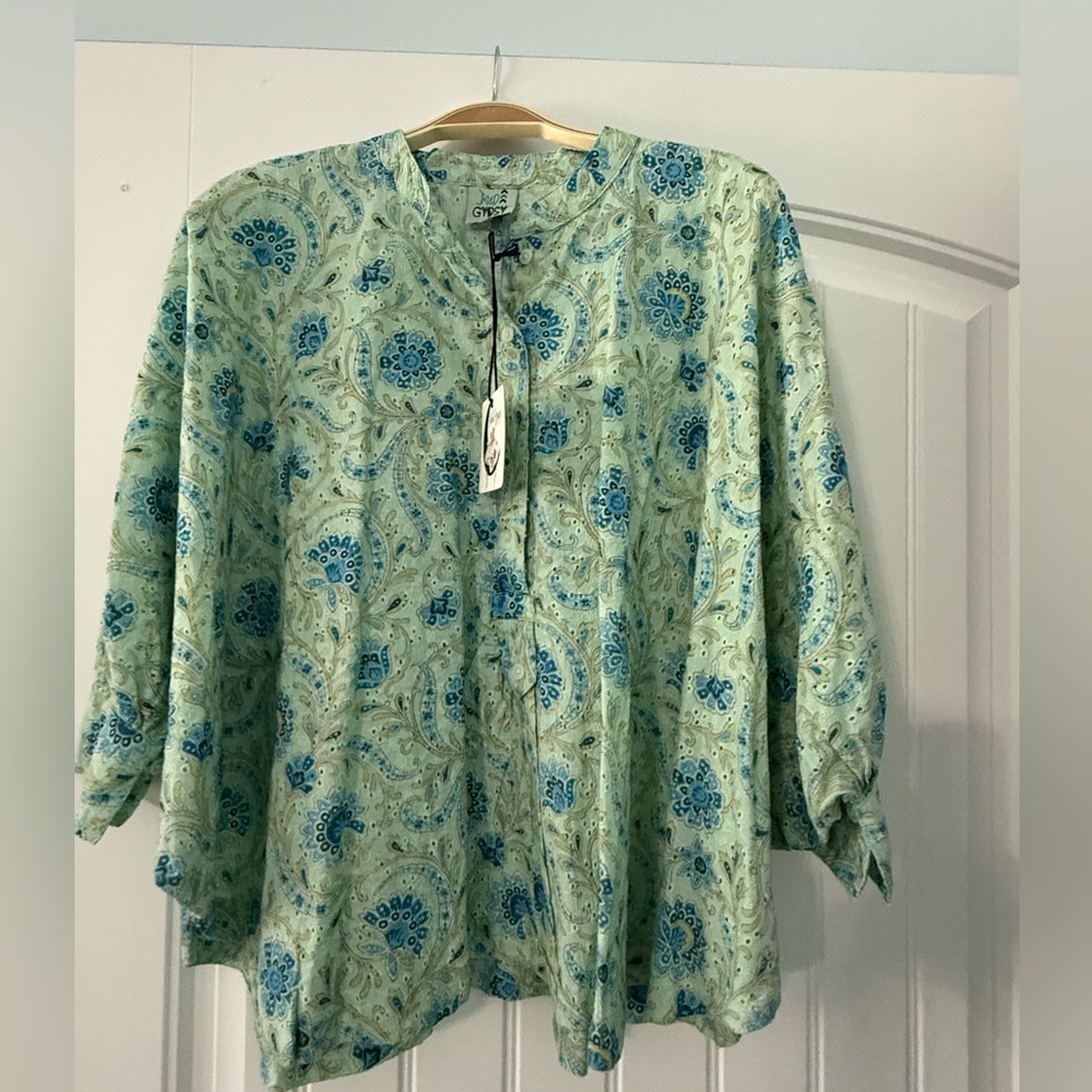 NWT Jaded Gypsy Garden Trellis Top Paisley eyelet in Teal and Aqua